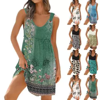 Женские модные платья-жилетки без рукавов с V-образным вырезом и принтом на талии XXL чёрный