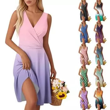 Женские модные платья-жилетки без рукавов с V-образным вырезом и принтом на талии L