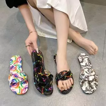 Женские модные плоские тапочки летние повседневные пляжные шлепанцы нескользящие пляжные тапочки для женщин роскошные шлепанцы с квадратным носком 36 разноцветный