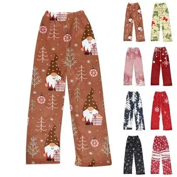 Женские модные плюшевые повседневные брюки с рождественским принтом для дома L чёрный