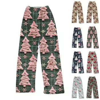 Женские модные плюшевые повседневные брюки с рождественским принтом для дома XL синий