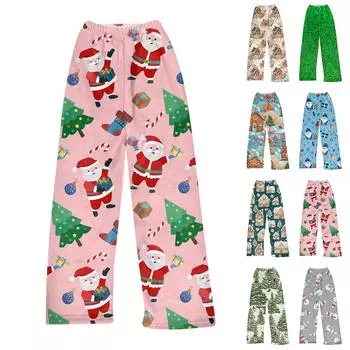 Женские модные плюшевые повседневные брюки с рождественским принтом для дома L синий