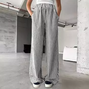 Женские модные полосатые брюки с высокой талией и эластичным поясом L чёрный