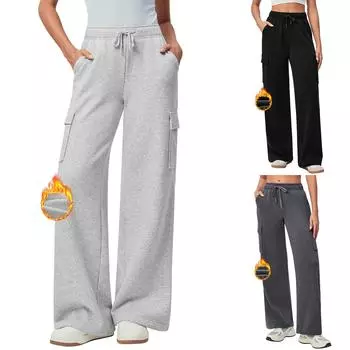 Женские модные полосатые свободные однотонные спортивные брюки повседневные брюки клеш брюки для йоги L чёрный