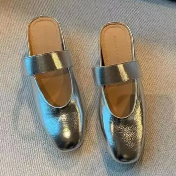 Женские модные полутапочки с внутренним увеличением, осенние новые сандалии на плоской подошве Baotou с мелким носком, туфли Мэри Джейн 35 серебряный