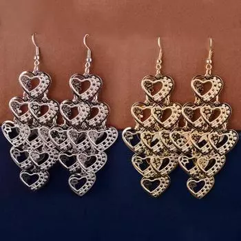 Женские модные полые многослойные серьги с милым сердечком, длинные серьги с подвесками на крючках, ювелирные изделия золотистый