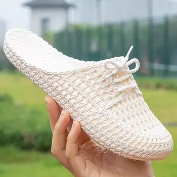 Женские модные полые тапочки, водонепроницаемые пляжные тапочки, удобные плоские тапочки 36 бежевый