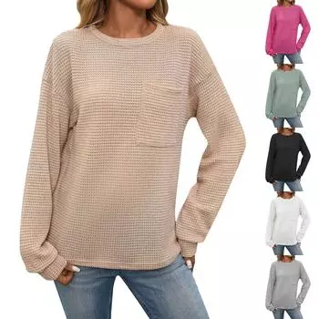 Женские модные повседневные базовые топы с круглым вырезом и длинными рукавами, однотонные топы L чёрный