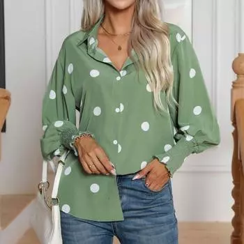 Женские модные повседневные блузки и рубашки-поло с леопардовым принтом и длинными рукавами S светло-зеленый