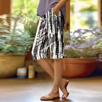 Женские модные повседневные брюки 5/10 с напечатанным карманом и эластичной талией M