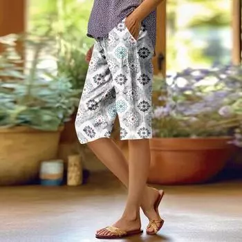 Женские модные повседневные брюки 5/10 с напечатанным карманом и эластичной талией M