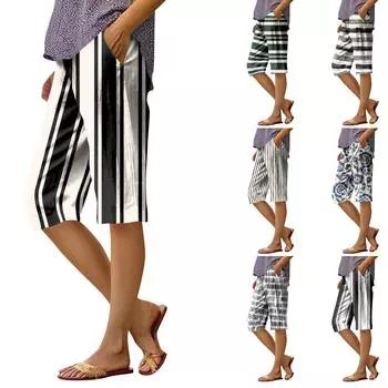 Женские модные повседневные брюки 5/10 с напечатанным карманом и эластичной талией L чёрный