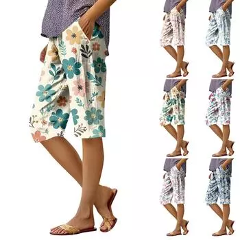 Женские модные повседневные брюки 5/10 с напечатанным карманом и эластичной талией L горячий розовый