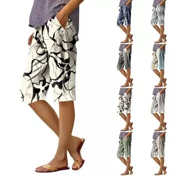 Женские модные повседневные брюки 5/10 с напечатанным карманом и эластичной талией L армия зеленый