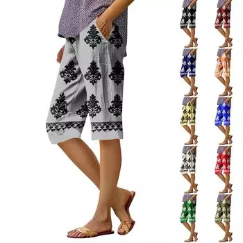 Женские модные повседневные брюки 5/10 с напечатанным карманом и эластичной талией L армия зеленый