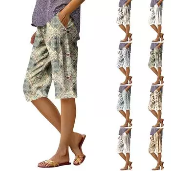 Женские модные повседневные брюки 5/10 с напечатанным карманом и эластичной талией L бежевый