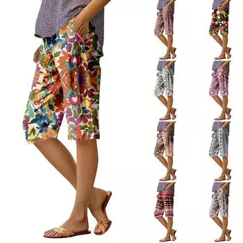 Женские модные повседневные брюки 5/10 с напечатанным карманом и эластичной талией L