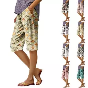 Женские модные повседневные брюки 5/10 с напечатанным карманом и эластичной талией L