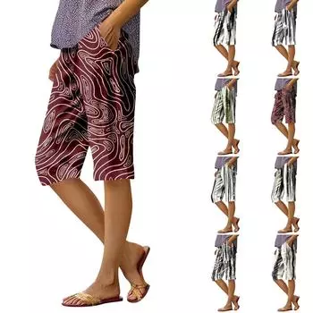 Женские модные повседневные брюки 5/10 с напечатанным карманом и эластичной талией L