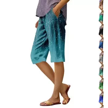 Женские модные повседневные брюки 5/10 с напечатанным карманом и эластичной талией XXXL синий