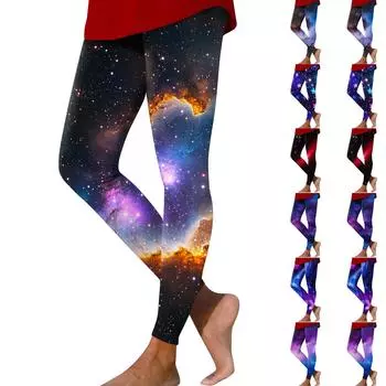 Женские модные повседневные брюки для йоги с принтом неба и узкими эластичными вставками L