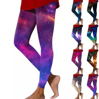 Женские модные повседневные брюки для йоги с принтом неба и узкими эластичными вставками XXL