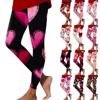 Женские модные повседневные брюки для занятий йогой с принтом ко Дню святого Валентина L чёрный