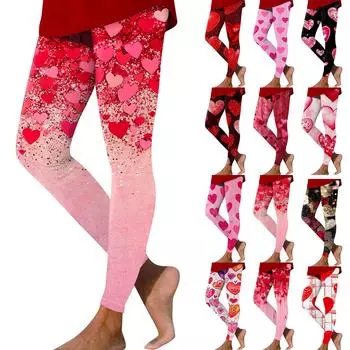Женские модные повседневные брюки для занятий йогой с принтом ко Дню святого Валентина L чёрный