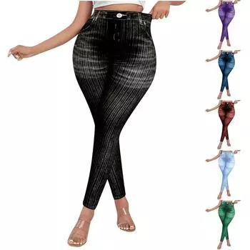 Женские модные повседневные брюки из искусственного денима с принтом, сексуальные длинные брюки M зелёный