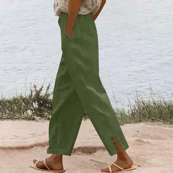 Женские модные повседневные брюки, однотонные прямые брюки с эластичной резинкой на талии и карманами L армия зеленый