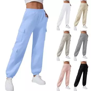 Женские модные повседневные брюки с эластичной талией, однотонные, универсальные спортивные брюки L розовый