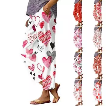 Женские модные повседневные брюки с принтом ко Дню святого Валентина, прямыми карманами и эластичной талией L