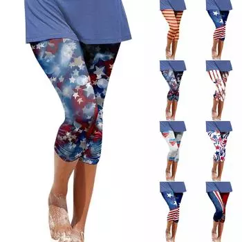 Женские модные повседневные брюки с принтом на День независимости, седьмые брюки L