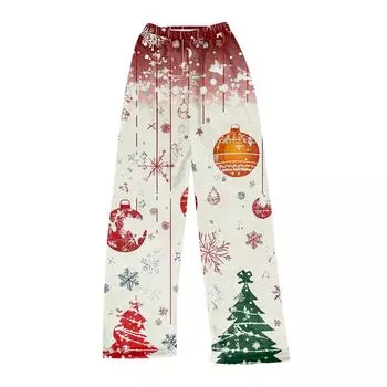 Женские модные повседневные брюки с рождественским принтом, плюшевые домашние спальные брюки L бежевый