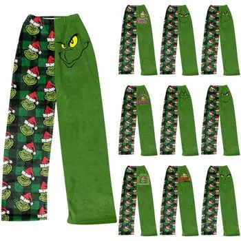 Женские модные повседневные брюки с рождественским принтом, плюшевые домашние спальные брюки S