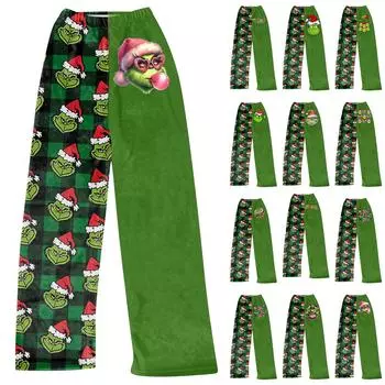 Женские модные повседневные брюки с рождественским принтом, плюшевые домашние спальные брюки XS красный