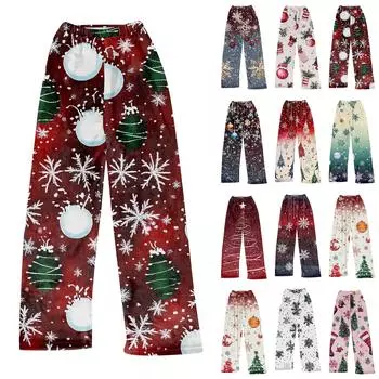 Женские модные повседневные брюки с рождественским принтом, плюшевые домашние спальные брюки S бежевый