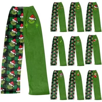 Женские модные повседневные брюки с рождественским принтом, плюшевые домашние спальные брюки XXL