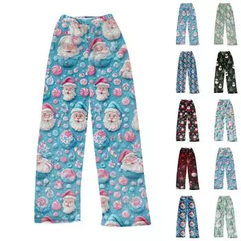 Женские модные повседневные брюки с рождественским принтом, повседневные брюки из плюша XXL