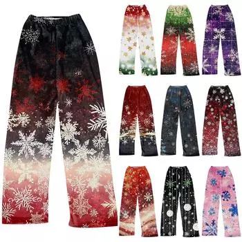 Женские модные повседневные брюки с рождественским принтом, плюшевые домашние спальные брюки L