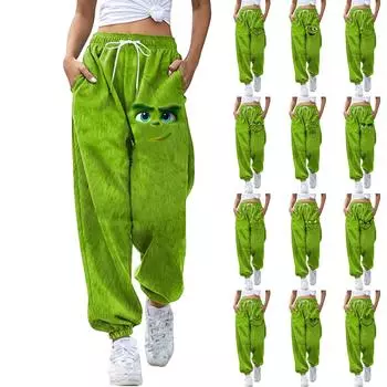 Женские модные повседневные брюки с рождественским принтом, плюшевые домашние спальные брюки XS