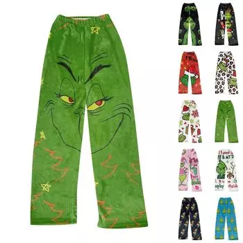 Женские модные повседневные брюки с рождественским принтом, повседневные брюки из плюша L чёрный