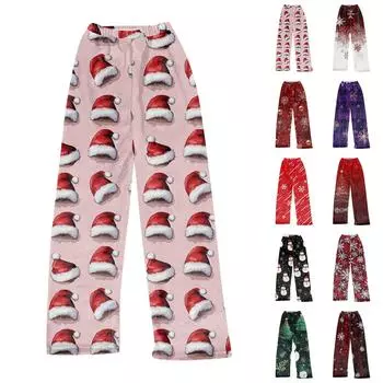 Женские модные повседневные брюки с рождественским принтом, повседневные брюки из плюша L красный