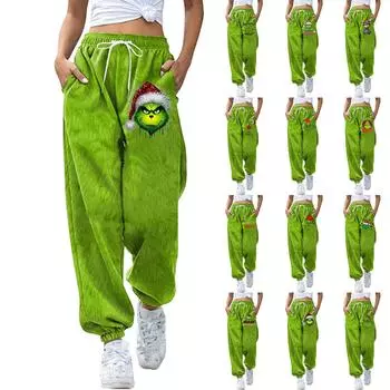 Женские модные повседневные брюки с рождественским принтом, плюшевые домашние спальные брюки M