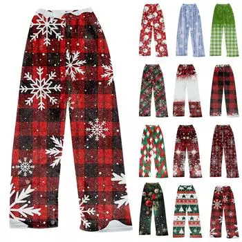 Женские модные повседневные брюки с рождественским принтом, плюшевые домашние спальные брюки XXL