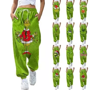 Женские модные повседневные брюки с рождественским принтом, плюшевые домашние спальные брюки XL