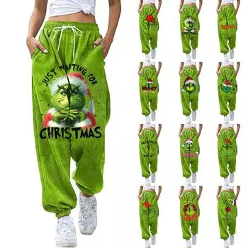 Женские модные повседневные брюки с рождественским принтом, плюшевые домашние спальные брюки XS красный