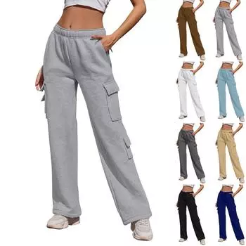 Женские модные повседневные брюки с высокой талией, рабочая одежда, спортивные спортивные штаны с карманами L чёрный