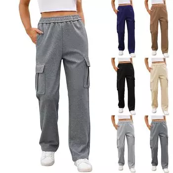 Женские модные повседневные брюки с высокой талией, рабочая одежда, спортивные спортивные штаны с карманами L бежевый