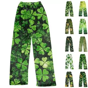 Женские модные повседневные домашние спальные брюки с принтом Святого Патрика S зелёный